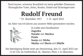 Traueranzeige von Rudolf Freund von merkurtz