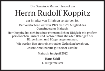 Traueranzeige von Rudolf Koppitz von merkurtz
