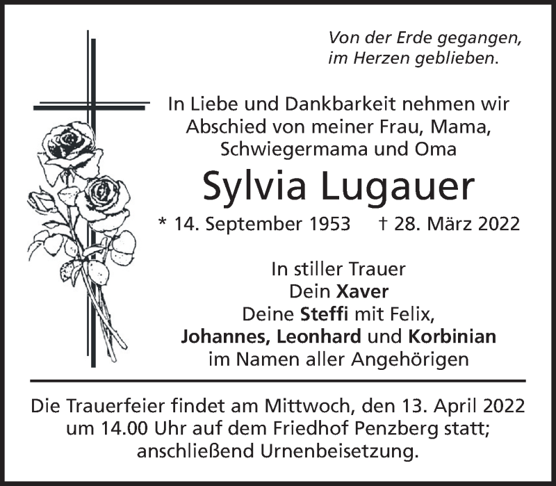  Traueranzeige für Sylvia Lugauer vom 09.04.2022 aus Das Gelbe Blatt Penzberg