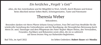 Traueranzeige von Theresia Weber von merkurtz