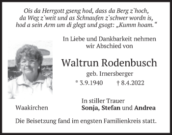 Traueranzeige von Waltrun Rodenbusch von merkurtz