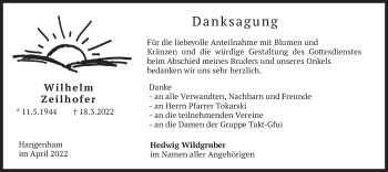 Traueranzeige von Wilhelm Zeilhofer von merkurtz