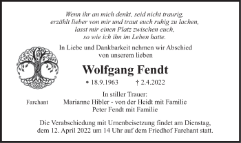 Traueranzeige von Wolfgang Fendt von merkurtz