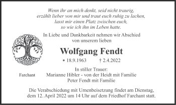 Traueranzeige von Wolfgang Fendt von merkurtz