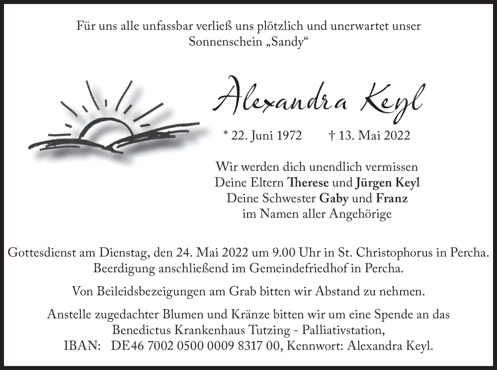  Traueranzeige für Alexandra Keyl vom 20.05.2022 aus merkurtz