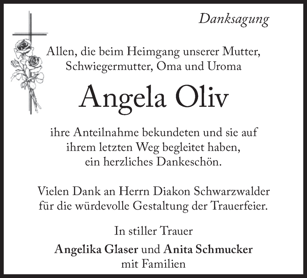  Traueranzeige für Angela Oliv vom 28.05.2022 aus merkurtz
