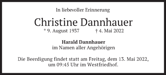 Traueranzeige von Christine Dannhauer von merkurtz