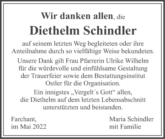 Traueranzeige von Diethelm Schindler von merkurtz