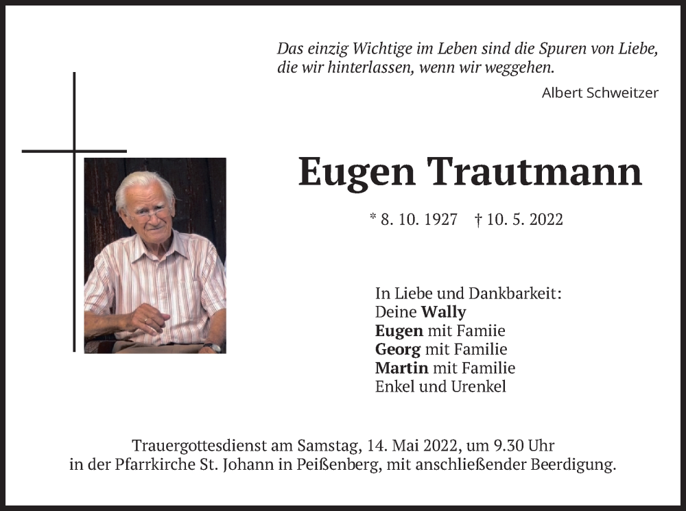  Traueranzeige für Eugen Trautmann vom 13.05.2022 aus merkurtz
