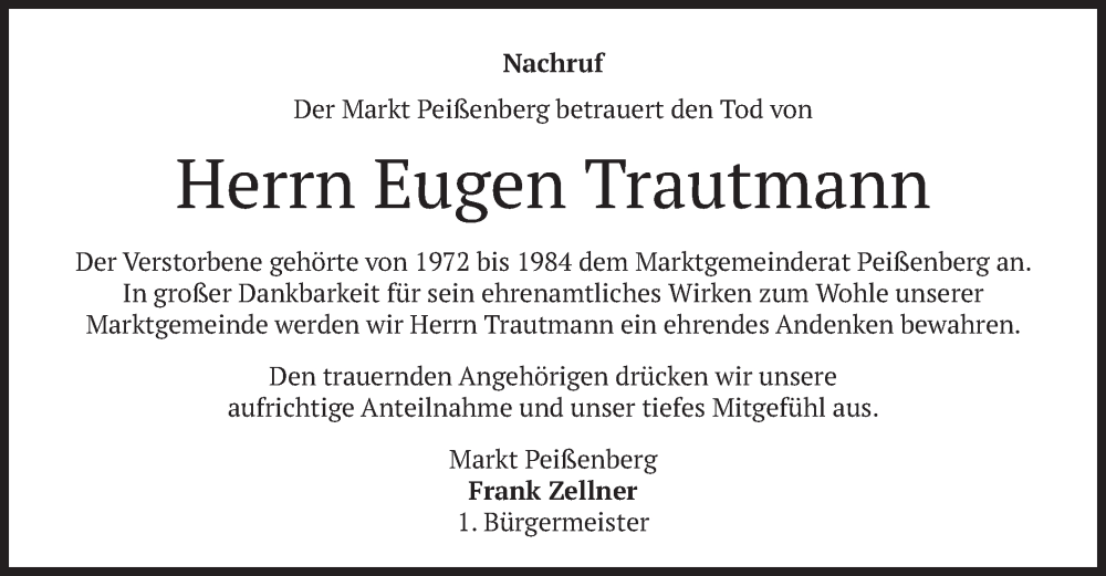  Traueranzeige für Eugen Trautmann vom 17.05.2022 aus merkurtz