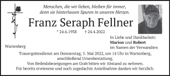 Traueranzeige von Franz Seraph Fellner von merkurtz