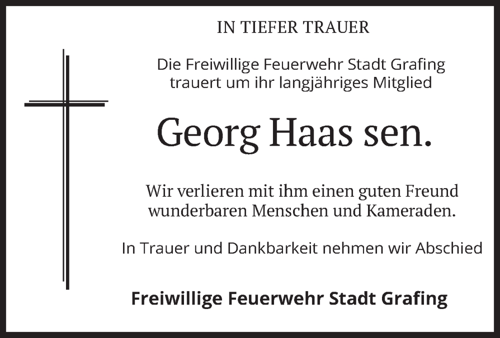  Traueranzeige für Georg Haas vom 28.05.2022 aus merkurtz
