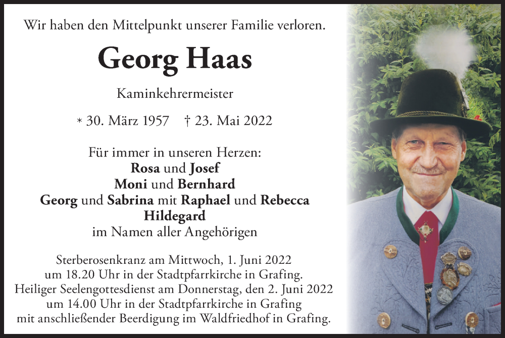  Traueranzeige für Georg Haas vom 28.05.2022 aus merkurtz