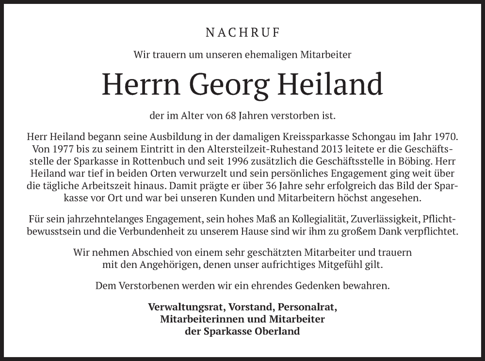  Traueranzeige für Georg Heiland vom 21.05.2022 aus merkurtz