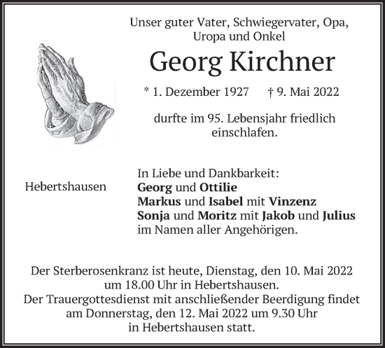 Traueranzeige von Georg Kirchner von merkurtz