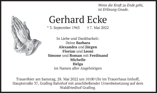 Traueranzeige von Gerhard Ecke von merkurtz
