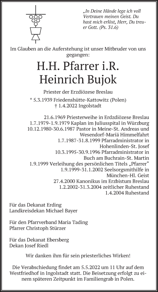 Traueranzeige von Heinrich Bujok von merkurtz