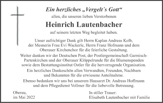 Traueranzeige von Heinrich Lautenbacher von merkurtz