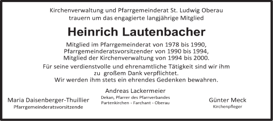 Traueranzeige von Heinrich Lautenbacher von merkurtz