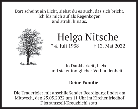 Traueranzeige von Helga Nitsche von merkurtz