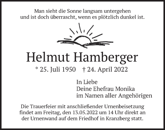 Traueranzeige von Helmut Hamberger von merkurtz
