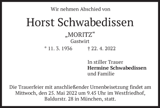 Traueranzeige von Horst Schwabedissen von merkurtz