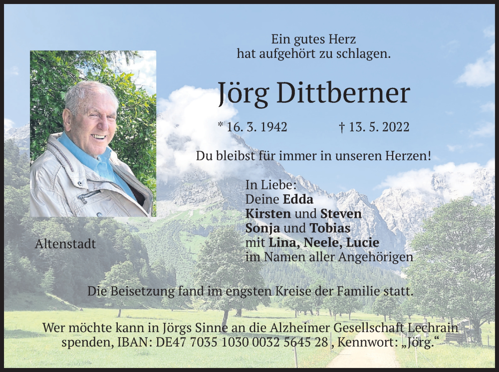  Traueranzeige für Jörg Dittberner vom 25.05.2022 aus merkurtz