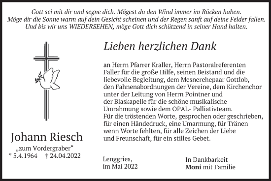 Traueranzeige von Johann Riesch von merkurtz