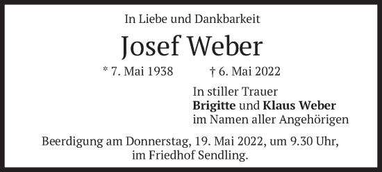 Traueranzeige von Josef Weber von merkurtz