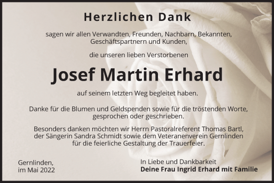 Traueranzeige von Josef Martin Erhard von merkurtz