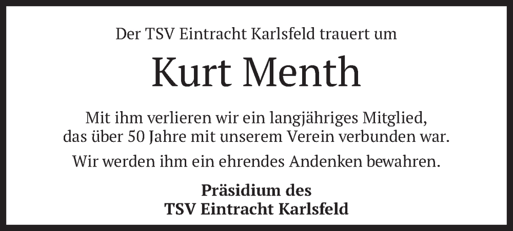  Traueranzeige für Kurt Menth vom 21.05.2022 aus merkurtz