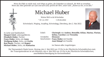 Traueranzeige von Michael Huber von merkurtz
