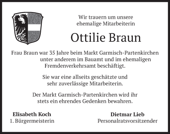 Traueranzeige von Ottilie Braun von merkurtz