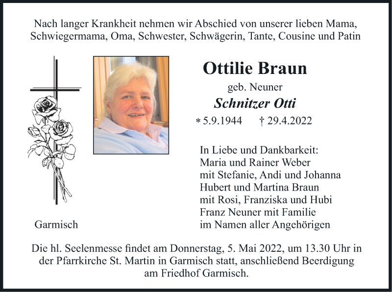  Traueranzeige für Ottilie Braun vom 03.05.2022 aus merkurtz