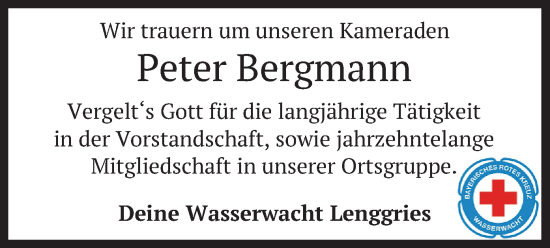 Traueranzeige von Peter Bergmann von merkurtz
