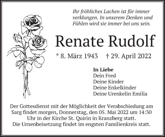 Traueranzeige von Renate Rudolf von merkurtz