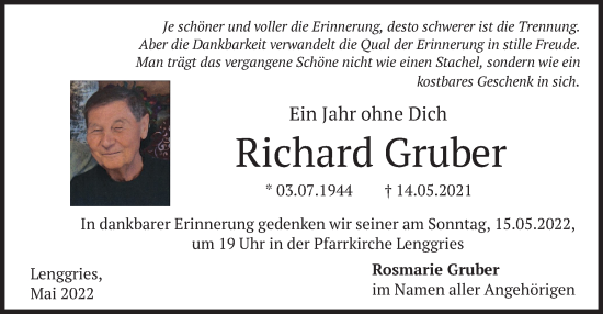 Traueranzeige von Richard Gruber von merkurtz