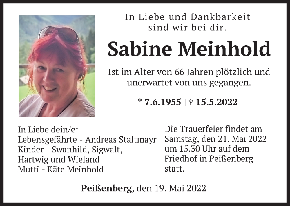  Traueranzeige für Sabine Meinhold vom 19.05.2022 aus merkurtz