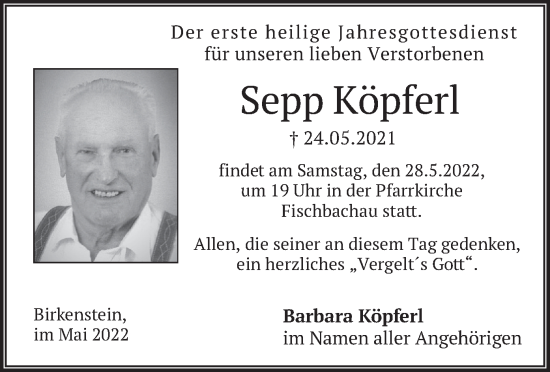 Traueranzeige von Sepp Köpferl von merkurtz
