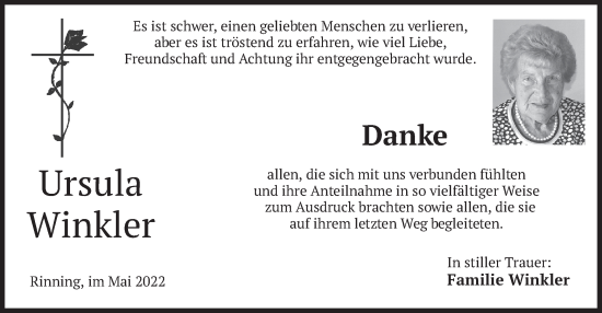 Traueranzeige von Ursula Winkler von merkurtz