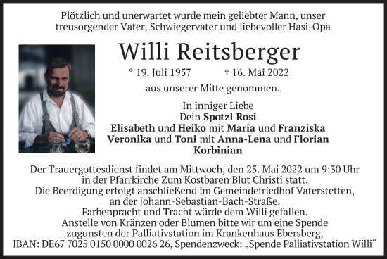 Traueranzeige von Willi Reitsberger von merkurtz