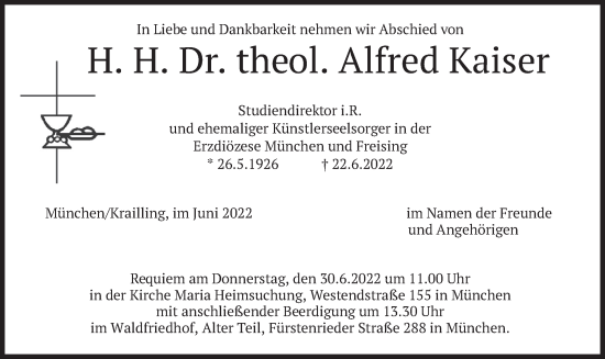 Traueranzeige von Alfred Kaiser von merkurtz
