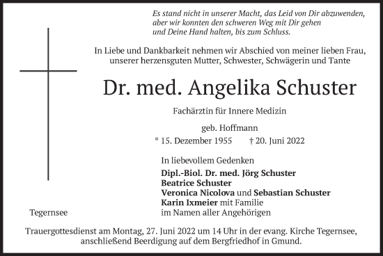 Traueranzeige von Angelika Schuster von merkurtz