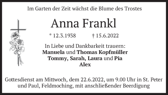 Traueranzeige von Anna Frankl von merkurtz