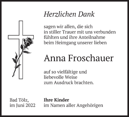 Traueranzeige von Anna Froschauer von merkurtz