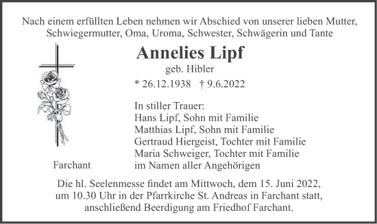 Traueranzeige von Annelies Lipf von merkurtz