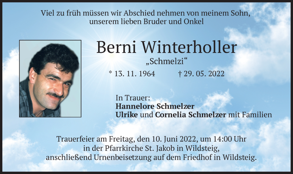  Traueranzeige für Berni Winterholler vom 08.06.2022 aus merkurtz