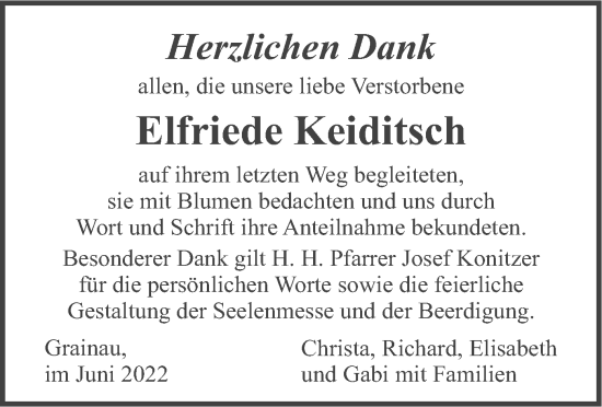 Traueranzeige von Elfriede Keiditsch von merkurtz