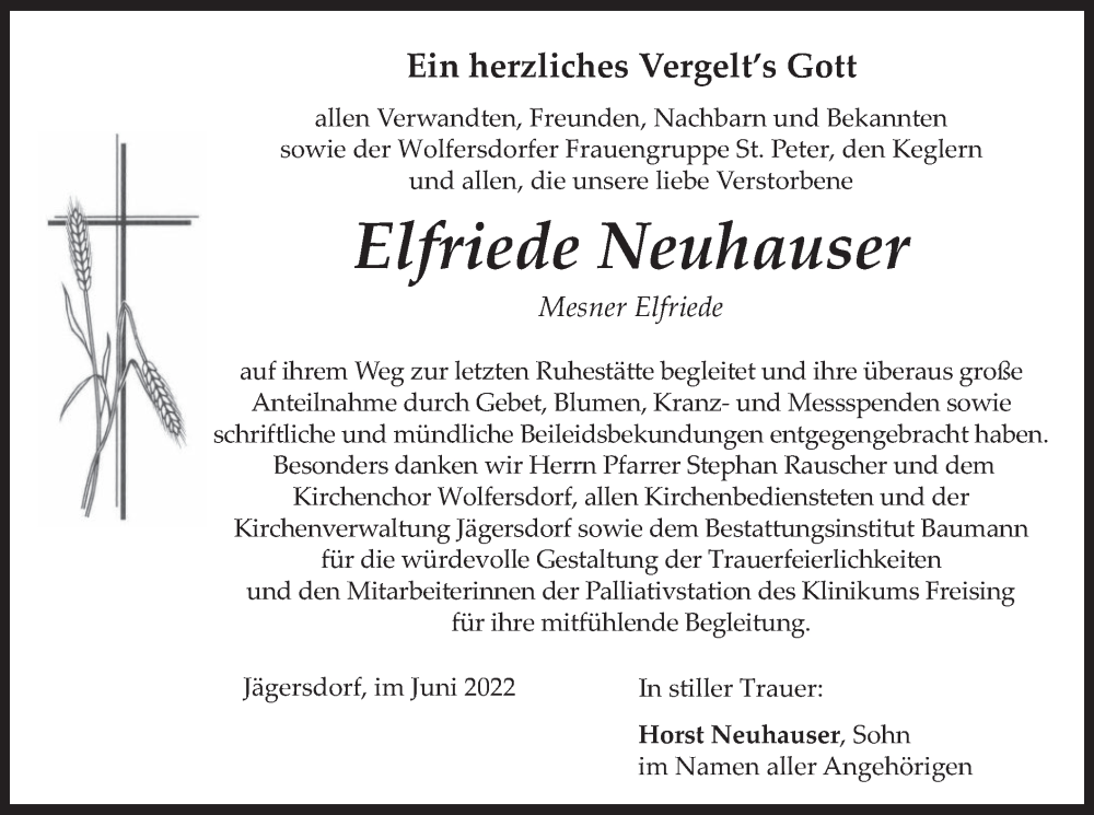  Traueranzeige für Elfriede Neuhauser vom 04.06.2022 aus merkurtz