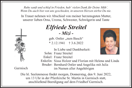 Traueranzeige von Elfriede Streitel von merkurtz